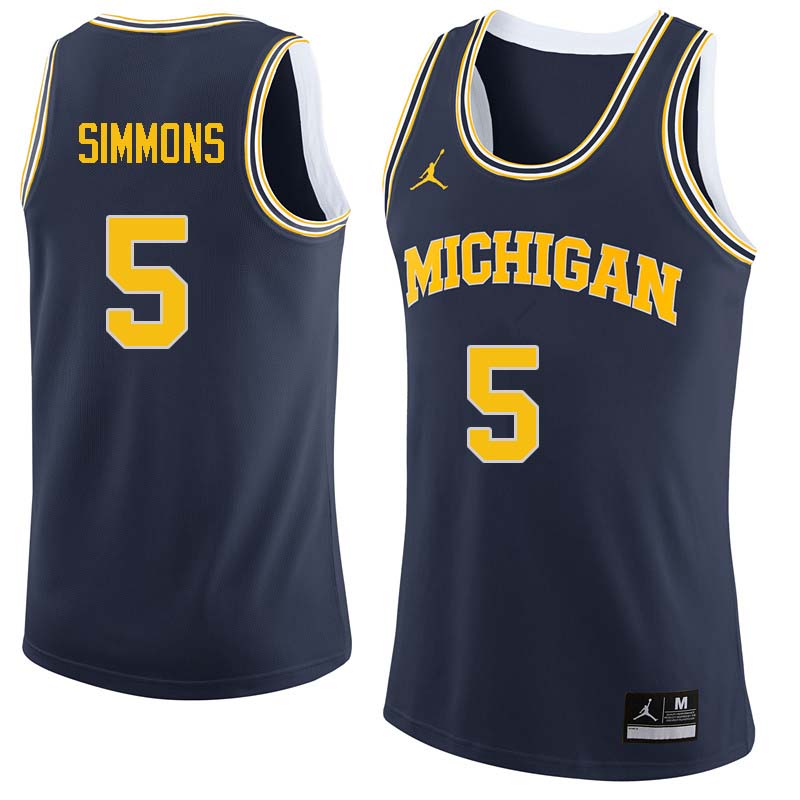 Men #5 Jaaron Simmons Michigan Wolverines College Basketball Jerseys Sale-Navy